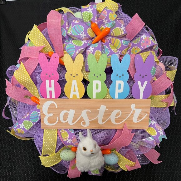 Angelic Wreaths By Diane Other - Easter Wreath with Bunny Made of Deco Mesh